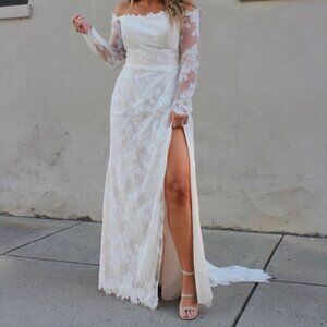 MELISSA SWEET OFF THE SHOULDER LACE SHEATH WEDDING DRESS SIZE 4 NWT